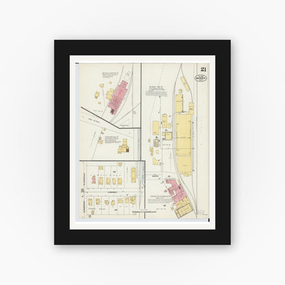 Old map wall art mockup — black gallery frame with white mat — Sanborn Fire Insurance Map from Warren, Trumbull County, Ohio (1902), Sheet #0021