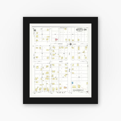Old map wall art mockup — black gallery frame with white mat — Sanborn Fire Insurance Map from Webster City, Hamilton County, Iowa (1923), Sheet #0016