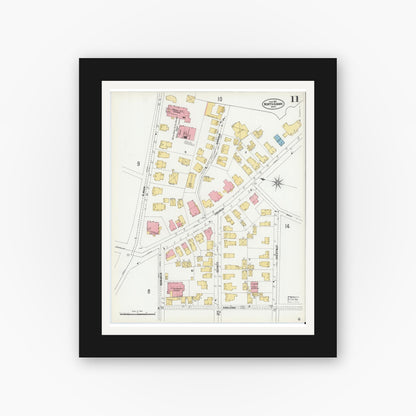 Old map wall art mockup — black gallery frame with white mat — Sanborn Fire Insurance Map from North Adams, Berkshire County, Massachusetts (1901), Sheet #0011