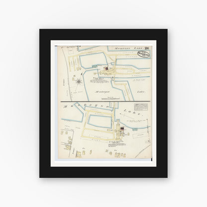 Old map wall art mockup — black gallery frame with white mat — Sanborn Fire Insurance Map from Muskegon, Muskegon County, Michigan (1883), Sheet #0026