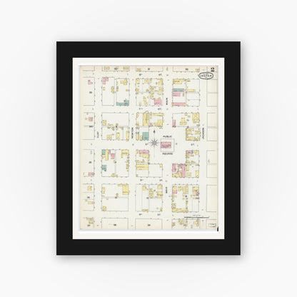 Old map wall art mockup — black gallery frame with white mat — Sanborn Fire Insurance Map from Jasper, Dubois County, Indiana (1892), Sheet #0002
