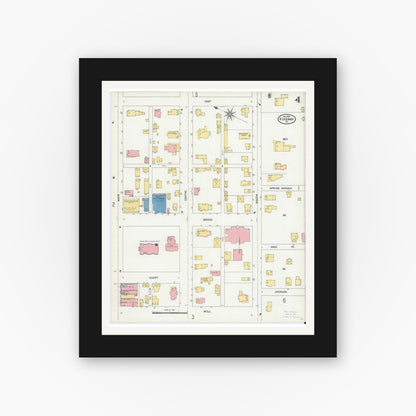 Old map wall art mockup — black gallery frame with white mat — Sanborn Fire Insurance Map from Ridgway, Elk County, Pennsylvania (1904), Sheet #0004