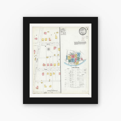 Old map wall art mockup — black gallery frame with white mat — Sanborn Fire Insurance Map from Sewickley, Allegheny County, Pennsylvania (1900) - Complete Map Set