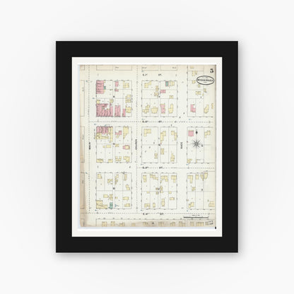 Old map wall art mockup — black gallery frame with white mat — Sanborn Fire Insurance Map from Mishawaka, Saint Joseph County, Indiana (1891), Sheet #0005