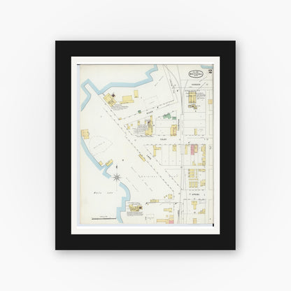 Old map wall art mockup — black gallery frame with white mat — Sanborn Fire Insurance Map from Whitehall, Muskegon County, Michigan (1896), Sheet #0002
