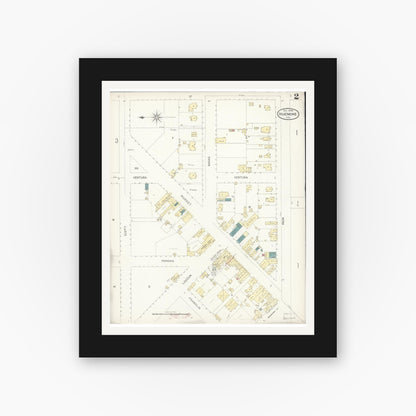 Old map wall art mockup — black gallery frame with white mat — Sanborn Fire Insurance Map from Hueneme, Ventura County, California (1898), Sheet #0002