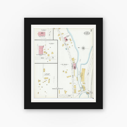 Old map wall art mockup — black gallery frame with white mat — Sanborn Fire Insurance Map from Weymouth, Norfolk County, Massachusetts (1899), Sheet #0007