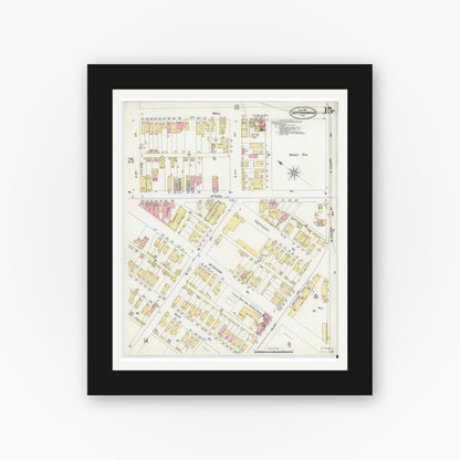 Old map wall art mockup — black gallery frame with white mat — Sanborn Fire Insurance Map from Jeffersonville, Clark County, Indiana (1898), Sheet #0015