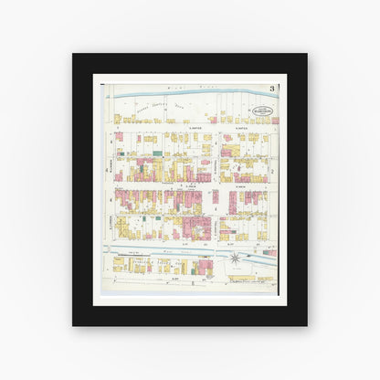Old map wall art mockup — black gallery frame with white mat — Sanborn Fire Insurance Map from Miamisburg, Montgomery County, Ohio (1905), Sheet #0003
