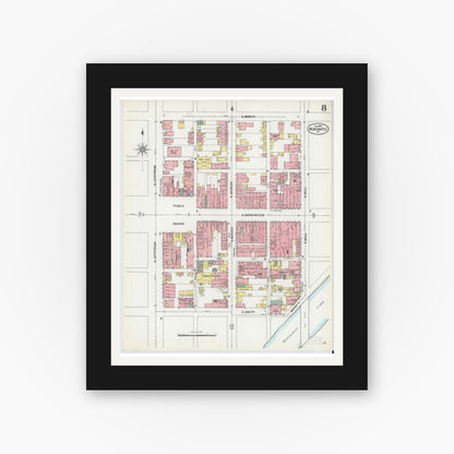 Old map wall art mockup — black gallery frame with white mat — Sanborn Fire Insurance Map from New Castle, Lawrence County, Pennsylvania (1899), Sheet #0008