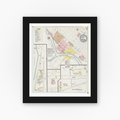 Old map wall art mockup — black gallery frame with white mat — Sanborn Fire Insurance Map from Midland, Midland County, Michigan (1889) - Complete Map Set