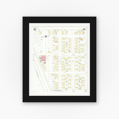 Old map wall art mockup — black gallery frame with white mat — Sanborn Fire Insurance Map from Goose Creek, Harris County, Texas (1939), Sheet #0010