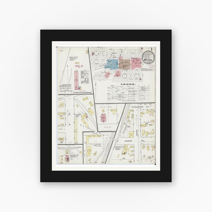 Old map wall art mockup — black gallery frame with white mat — Sanborn Fire Insurance Map from Mattoon, Coles County, Illinois (1887) - Complete Map Set