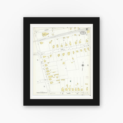 Old map wall art mockup — black gallery frame with white mat — Sanborn Fire Insurance Map from Patchogue, Suffolk County, New York (1910), Sheet #0017