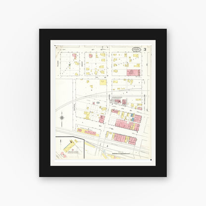 Old map wall art mockup — black gallery frame with white mat — Sanborn Fire Insurance Map from Tama, Tama County, Iowa (1915), Sheet #0003