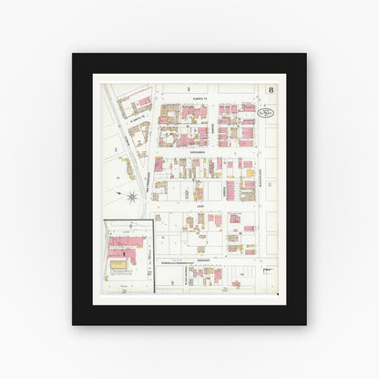 Old map wall art mockup — black gallery frame with white mat — Sanborn Fire Insurance Map from El Paso, El Paso County, Texas (1900), Sheet #0008