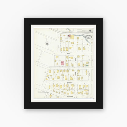 Old map wall art mockup — black gallery frame with white mat — Sanborn Fire Insurance Map from Waxahachie, Ellis County, Texas (1904), Sheet #0006