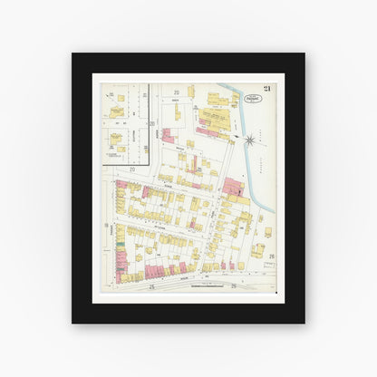 Old map wall art mockup — black gallery frame with white mat — Sanborn Fire Insurance Map from Passaic, Passaic County, New Jersey (1903), Sheet #0021