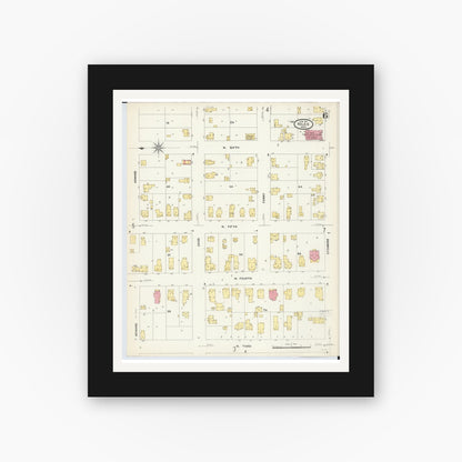 Old map wall art mockup — black gallery frame with white mat — Sanborn Fire Insurance Map from Niles, Berrien County, Michigan (1907), Sheet #0006