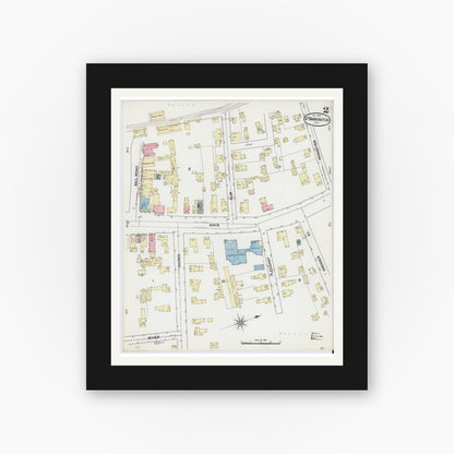Old map wall art mockup — black gallery frame with white mat — Sanborn Fire Insurance Map from Great Barrington, Berkshire County, Massachusetts (1889), Sheet #0002