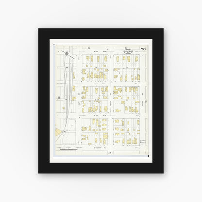 Old map wall art mockup — black gallery frame with white mat — Sanborn Fire Insurance Map from Ashland, Ashland County, Wisconsin (1909), Sheet #0020