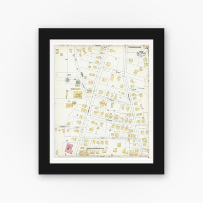 Old map wall art mockup — black gallery frame with white mat — Sanborn Fire Insurance Map from Melrose, Middlesex County, Massachusetts (1903), Sheet #0003