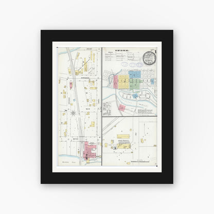 Old map wall art mockup — black gallery frame with white mat — Sanborn Fire Insurance Map from Wilmington, Will County, Illinois (1898) - Complete Map Set