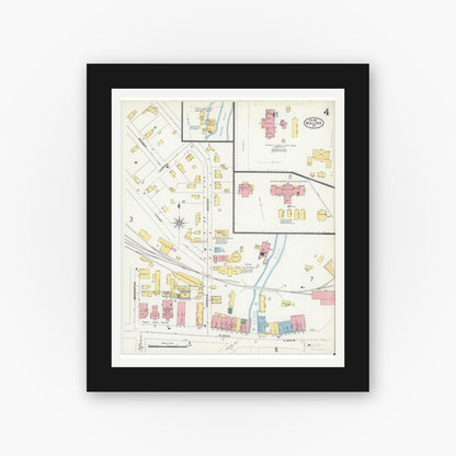 Old map wall art mockup — black gallery frame with white mat — Sanborn Fire Insurance Map from Malone, Franklin County, New York (1903), Sheet #0004