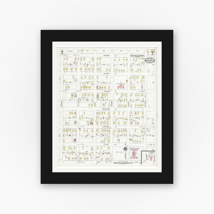Old map wall art mockup — black gallery frame with white mat — Sanborn Fire Insurance Map from Harlingen, Cameron County, Texas (1925), Sheet #0007