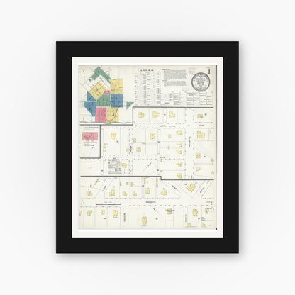 Old map wall art mockup — black gallery frame with white mat — Sanborn Fire Insurance Map from Hico, Hamilton County, Texas (1907) - Complete Map Set