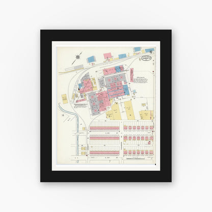 Old map wall art mockup — black gallery frame with white mat — Sanborn Fire Insurance Map from Jeannette, Westmoreland County, Pennsylvania (1916), Sheet #0006