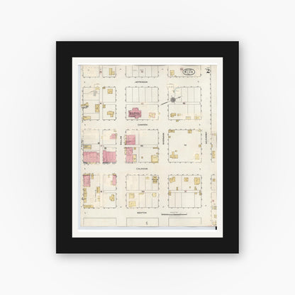 Old map wall art mockup — black gallery frame with white mat — Sanborn Fire Insurance Map from Rice, Navarro County, Texas (1935), Sheet #0002