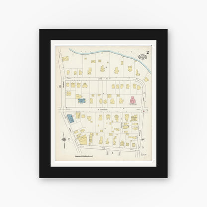 Old map wall art mockup — black gallery frame with white mat — Sanborn Fire Insurance Map from Melrose, Middlesex County, Massachusetts (1915), Sheet #0002