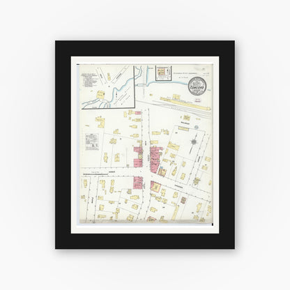 Old map wall art mockup — black gallery frame with white mat — Sanborn Fire Insurance Map from Concord, Jackson County, Michigan (1911), Sheet #0001