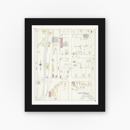 Old map wall art mockup — black gallery frame with white mat — Sanborn Fire Insurance Map from Rush City, Chisago County, Minnesota (1912), Sheet #0004