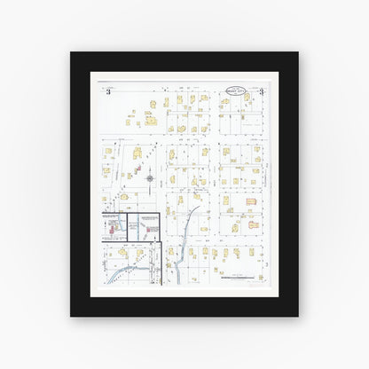 Old map wall art mockup — black gallery frame with white mat — Sanborn Fire Insurance Map from Grant City, Worth County, Missouri (1928), Sheet #0003