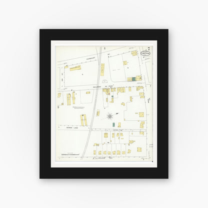 Old map wall art mockup — black gallery frame with white mat — Sanborn Fire Insurance Map from Chatham, Morris County, New Jersey (1909), Sheet #0007