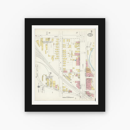 Old map wall art mockup — black gallery frame with white mat — Sanborn Fire Insurance Map from Olean, Cattaraugus County, New York (1915) - Complete Map Set