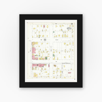 Old map wall art mockup — black gallery frame with white mat — Sanborn Fire Insurance Map from West Union, Fayette County, Iowa (1902), Sheet #0003
