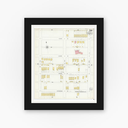 Old map wall art mockup — black gallery frame with white mat — Sanborn Fire Insurance Map from Roanoke, Independent Cities, Virginia (1903), Sheet #0020