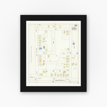 Old map wall art mockup — black gallery frame with white mat — Sanborn Fire Insurance Map from Batavia, Genesee County, New York (1912), Sheet #0029