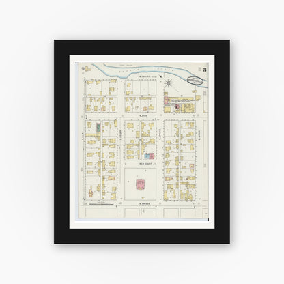 Old map wall art mockup — black gallery frame with white mat — Sanborn Fire Insurance Map from Chippewa Falls, Chippewa County, Wisconsin (1895), Sheet #0003