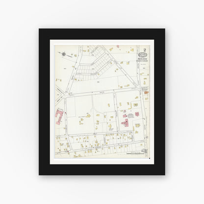 Old map wall art mockup — black gallery frame with white mat — Sanborn Fire Insurance Map from Milton, Norfolk County, Massachusetts (1917), Sheet #0002