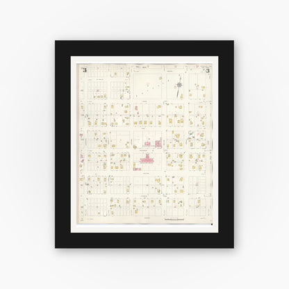 Old map wall art mockup — black gallery frame with white mat — Sanborn Fire Insurance Map from Cotulla, La Salle County, Texas (1948), Sheet #0003