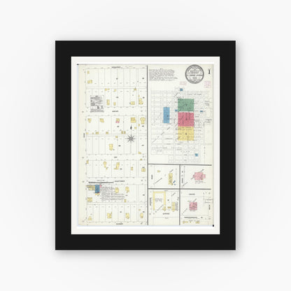 Old map wall art mockup — black gallery frame with white mat — Sanborn Fire Insurance Map from Eldorado Springs, Cedar County, Missouri (1906) - Complete Map Set