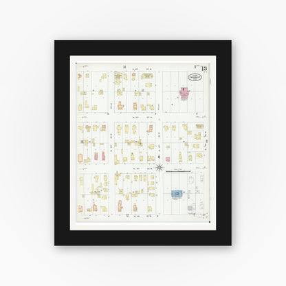 Old map wall art mockup — black gallery frame with white mat — Sanborn Fire Insurance Map from Faribault, Rice County, Minnesota (1909), Sheet #0013