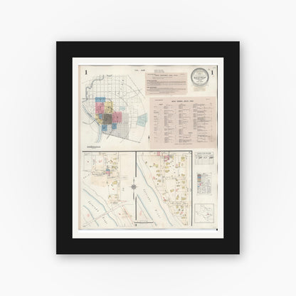 Old map wall art mockup — black gallery frame with white mat — Sanborn Fire Insurance Map from Bastrop, Bastrop County, Texas (1944) - Complete Map Set