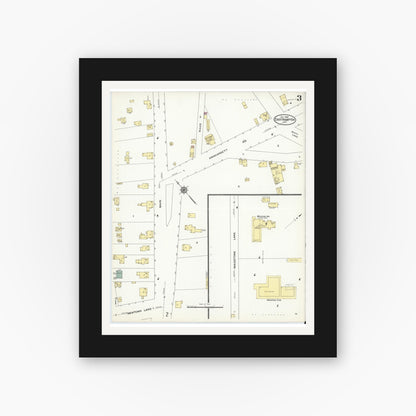 Old map wall art mockup — black gallery frame with white mat — Sanborn Fire Insurance Map from Easthampton, Suffolk County, New York (1909), Sheet #0003