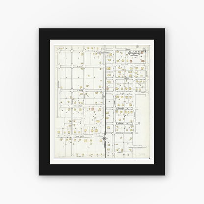 Old map wall art mockup — black gallery frame with white mat — Sanborn Fire Insurance Map from Weatherford, Parker County, Texas (1921), Sheet #0017