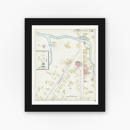 Old map wall art mockup — black gallery frame with white mat — Sanborn Fire Insurance Map from Randolph, Cattaraugus County, New York (1891), Sheet #0002